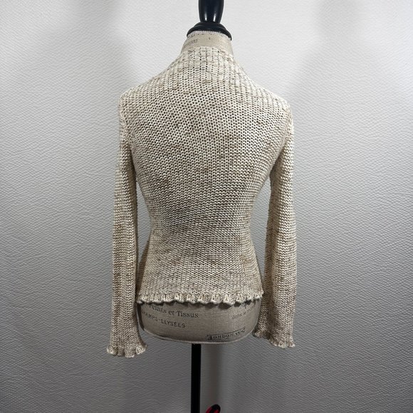 BCBGMAXAZRIA 3 button cardigan scalloped edges Variegated tans Oatmeal "Jane" - Picture 6 of 8